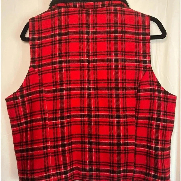 Karen Scott Womens Vest Multicolor Plaid Zip Faux Fur Collar Lined L Wool Blend - Picture 2 of 10